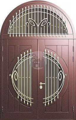 арочная двустворчатая дверь с ковкой и стеклом, отделка мдф-ДВ-620